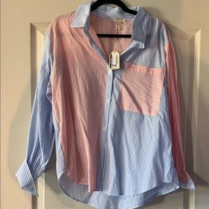 JODIFL Striped Blue and Pink Button-Up Shirt